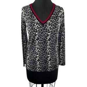 GERARD DAREL Black White Leopard Print Long Sleeve Merino Wool Sweater Size 1